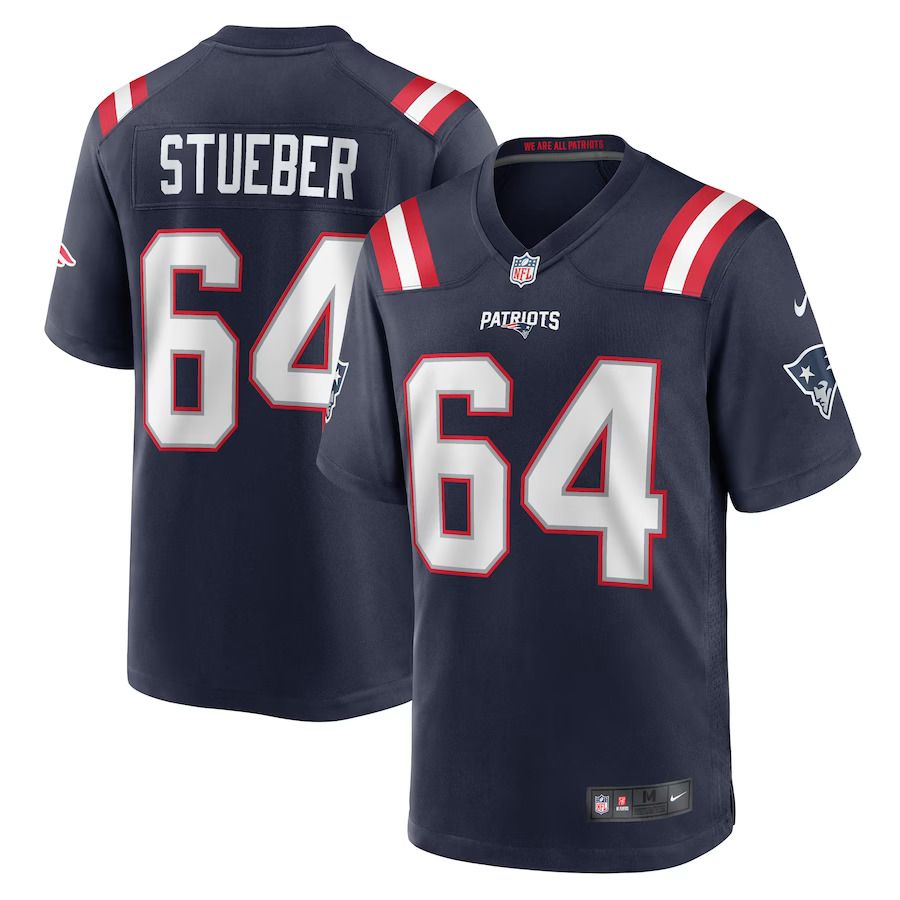 Men New England Patriots 64 Andrew Stueber Nike Navy Game Player NFL Jersey